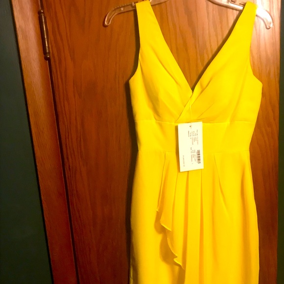 bridesmaid dresses sunflower yellow Hali Dress Satin Gown Scarf Detail Birdy Grey designs joyful wedding styles Dresses Deals Bright Yellow Bridesmaid